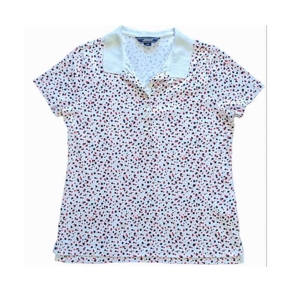 Lands' End women's polo shirt white abstract polka dots size S